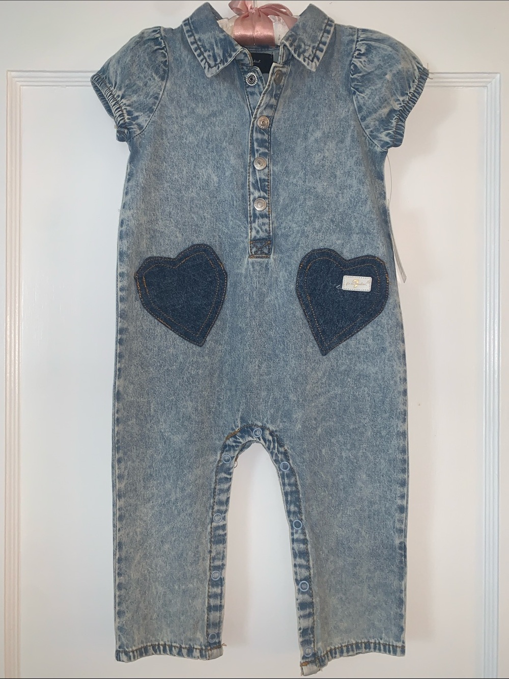 NWT 7 For All Mankind Cotton Denim Romper 12M Baby Girl